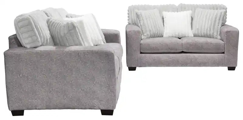 Causeuse en chenille et similicuir 67 po fabriquée au Canada avec coussins amovibles - Gris Paloma moelleux