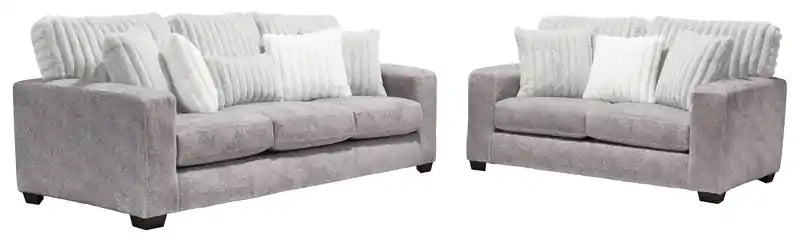 Causeuse en chenille et similicuir 67 po fabriquée au Canada avec coussins amovibles - Gris Paloma moelleux