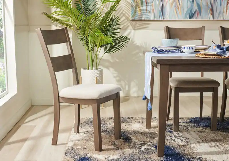 Chaise de salle à manger en tissu polyester, dossier en échelle