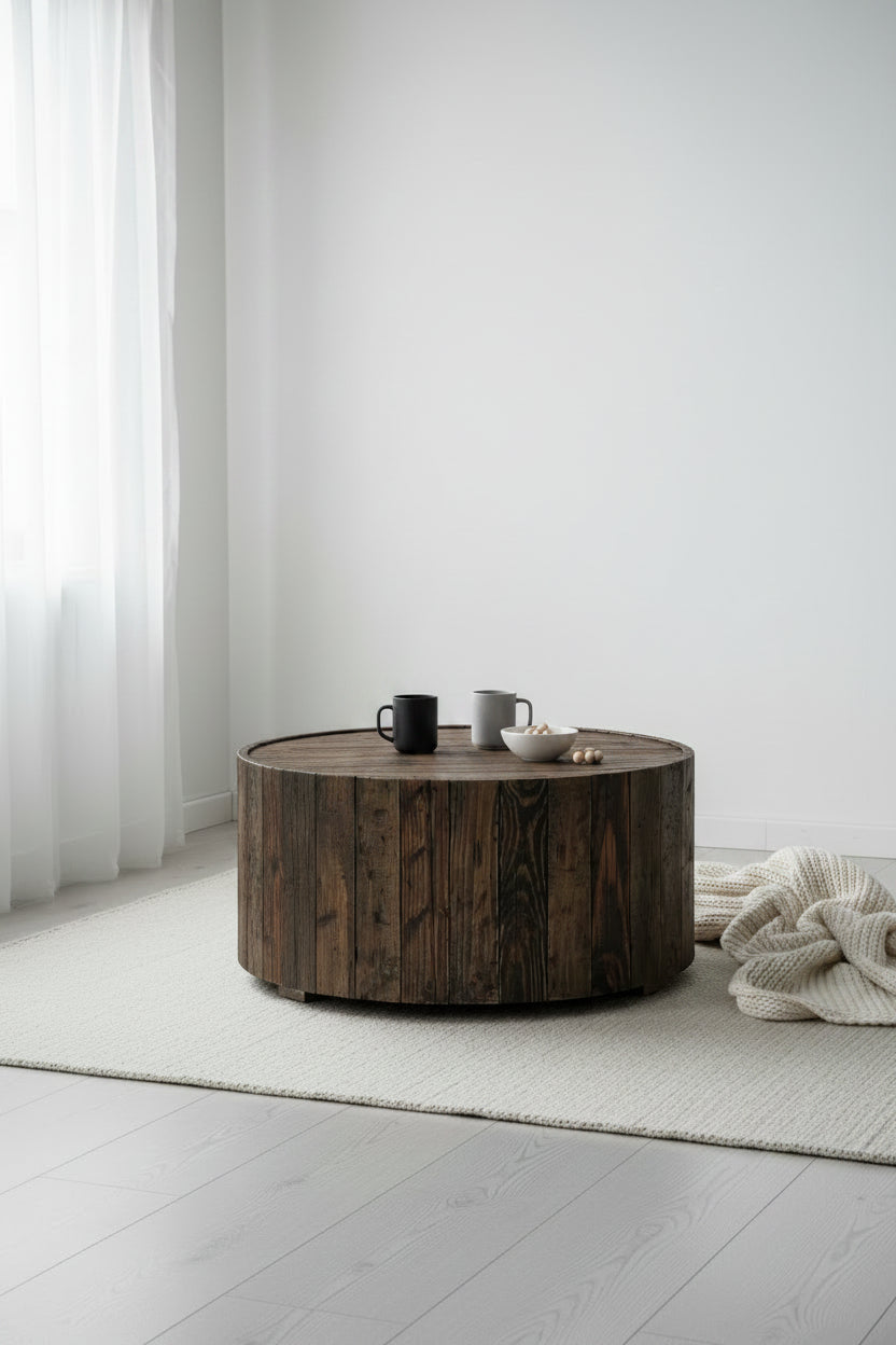 Martel 34 Rustic Round Coffee Table with Casters - Rustic Pine
