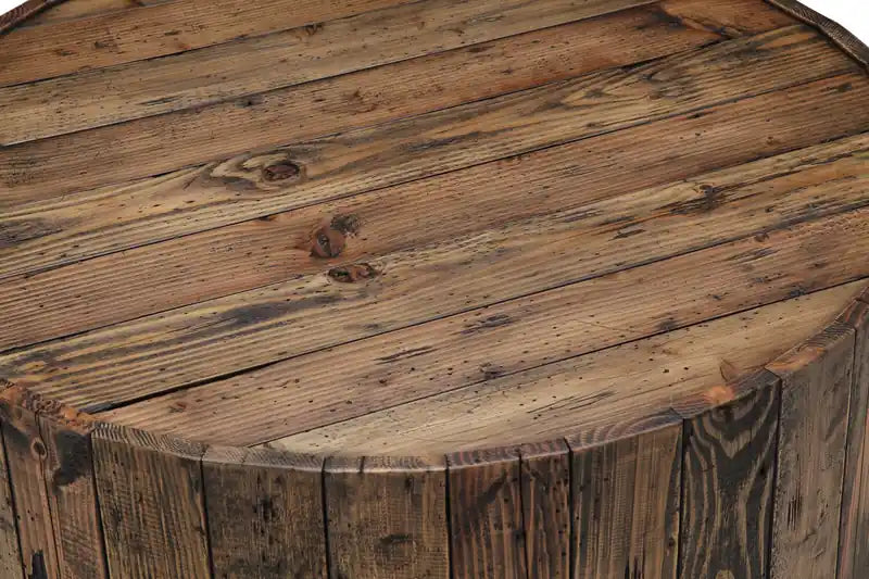 34 Table basse ronde rustique avec roulettes - Pin rustique