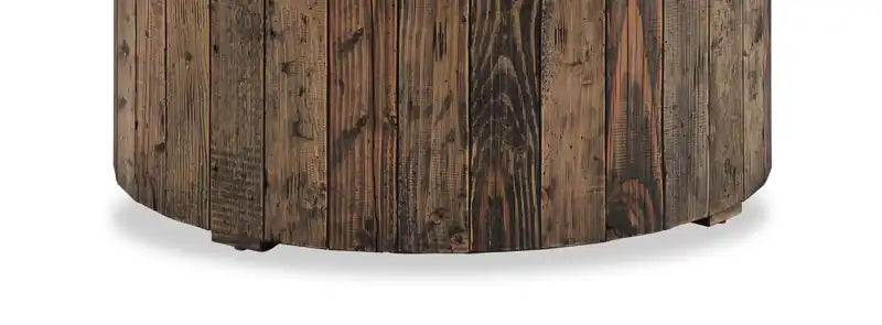 34 Table basse ronde rustique avec roulettes - Pin rustique