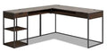 Maxim 65.98 L-Shaped Office Desk with 2-Drawers, Cubbyholes & Shelves - Umber Wood