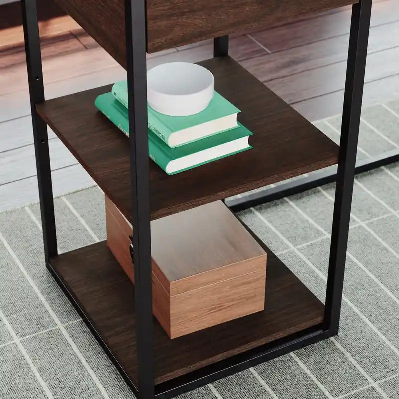 Bureau d'angle de 167,6 cm avec 2 tiroirs, casiers et étagères – Bois Ombre