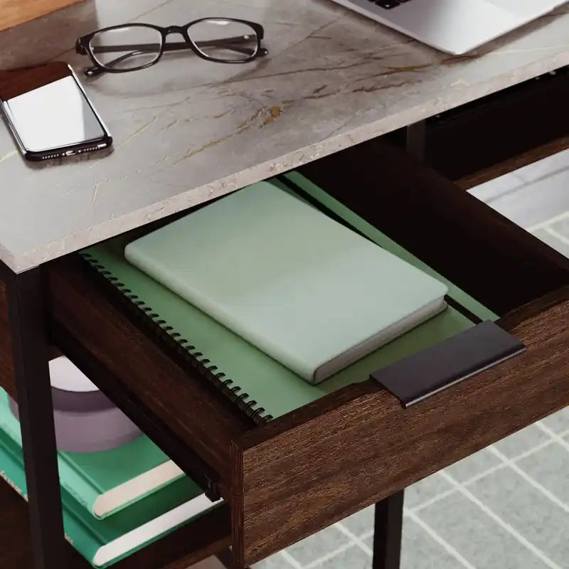 Bureau d'angle de 167,6 cm avec 2 tiroirs, casiers et étagères – Bois Ombre