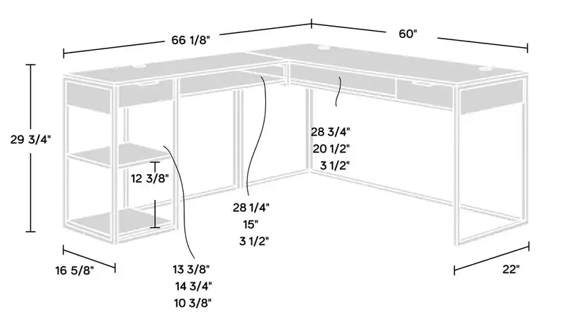 Bureau d'angle de 167,6 cm avec 2 tiroirs, casiers et étagères – Bois Ombre