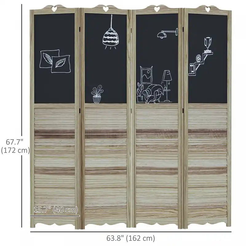 Séparateur de pièce à 4 panneaux avec tableau noir Écran d'intimité pliant