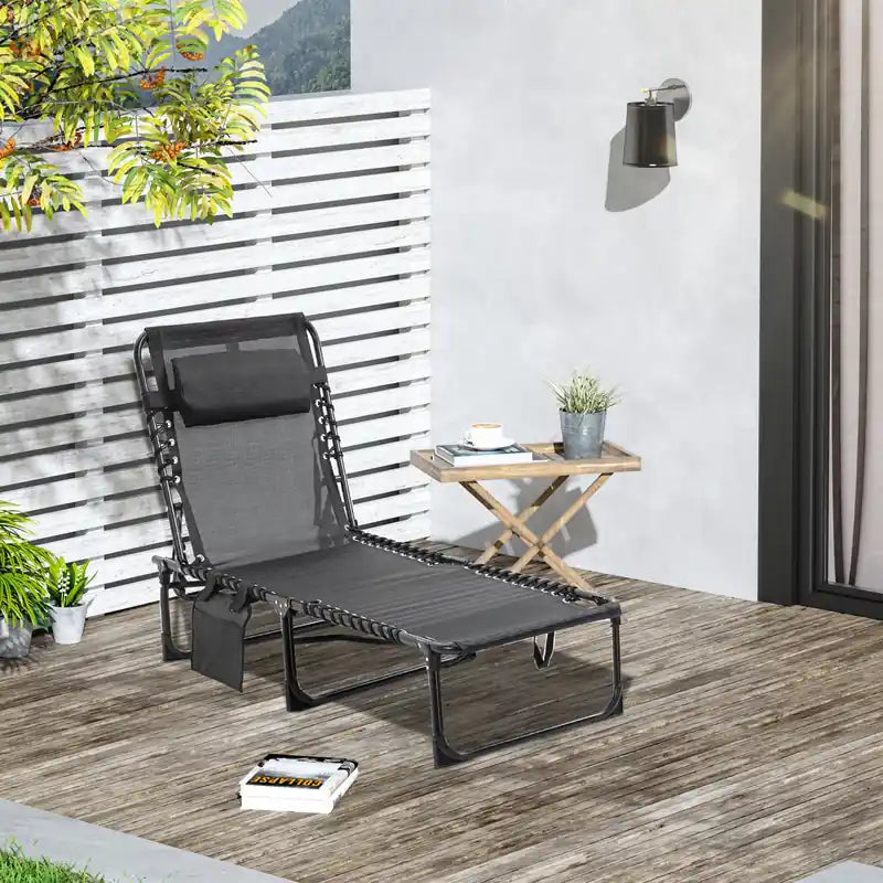 Outsunny Folding Lounge Chair, Reclining Tanning Chair With Adjustable Back