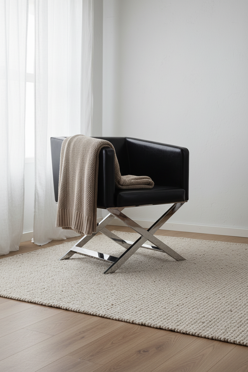 Nordic Editorial — Black Leather X-Base Chair