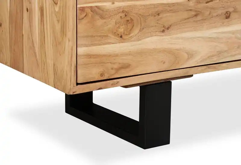 Buffet de salle à manger avec rangement, 60 po de largeur, en bois d'acacia et métal – Naturel et noir