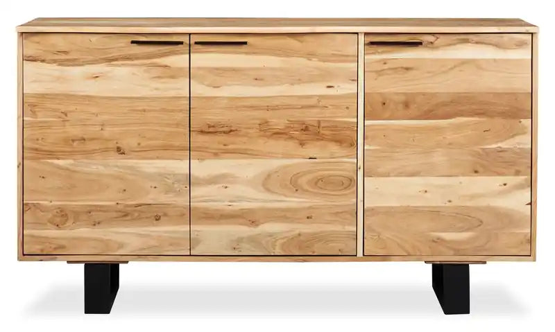 Buffet de salle à manger avec rangement, 60 po de largeur, en bois d'acacia et métal – Naturel et noir