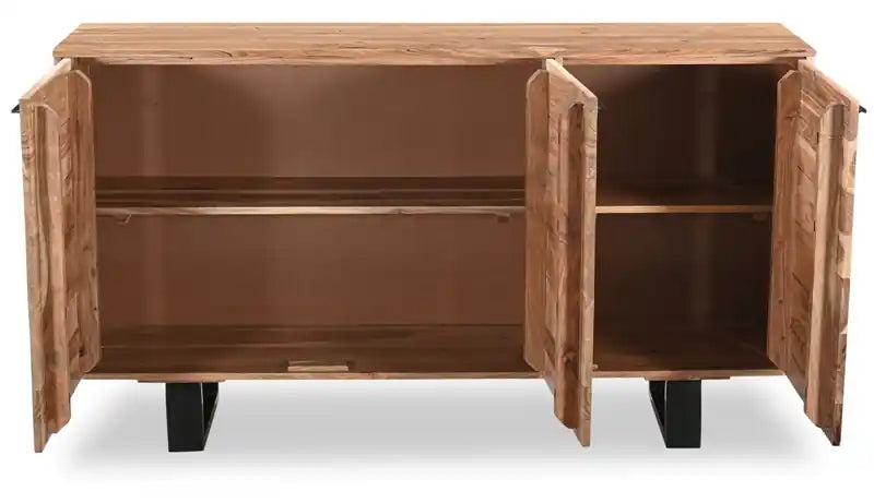 Buffet de salle à manger avec rangement, 60 po de largeur, en bois d'acacia et métal – Naturel et noir