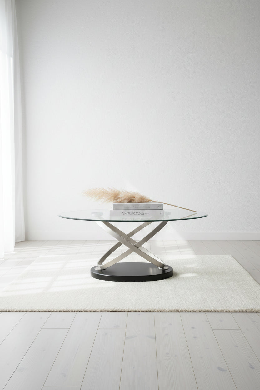 Vikki 48 Modern Oval Glass Top Coffee Table - Glass with Metal Base