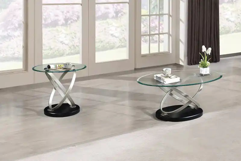 48 table basse ovale moderne en verre – Plateau en verre avec base en métal