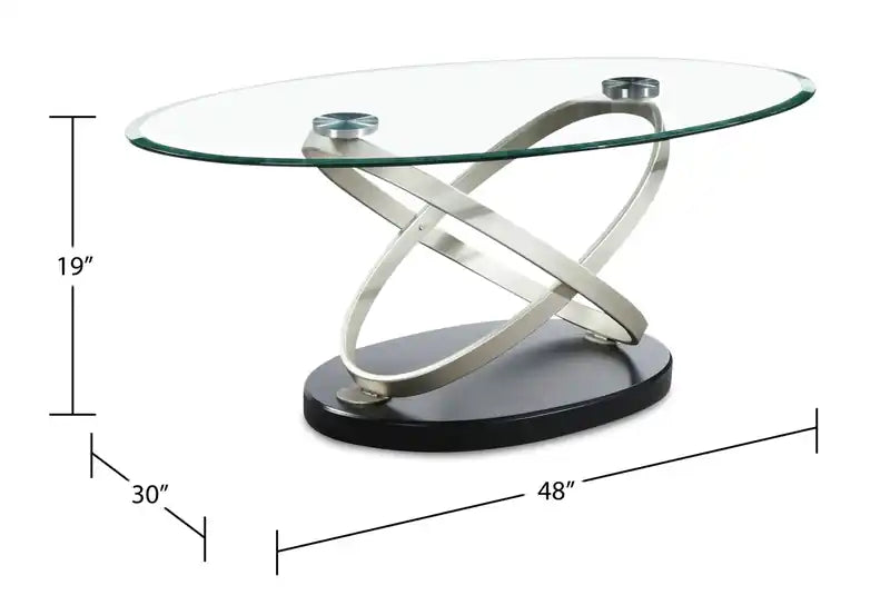 48 table basse ovale moderne en verre – Plateau en verre avec base en métal