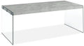 Yonah 44 Modern Coffee Table - Cement Grey with Glass Legs