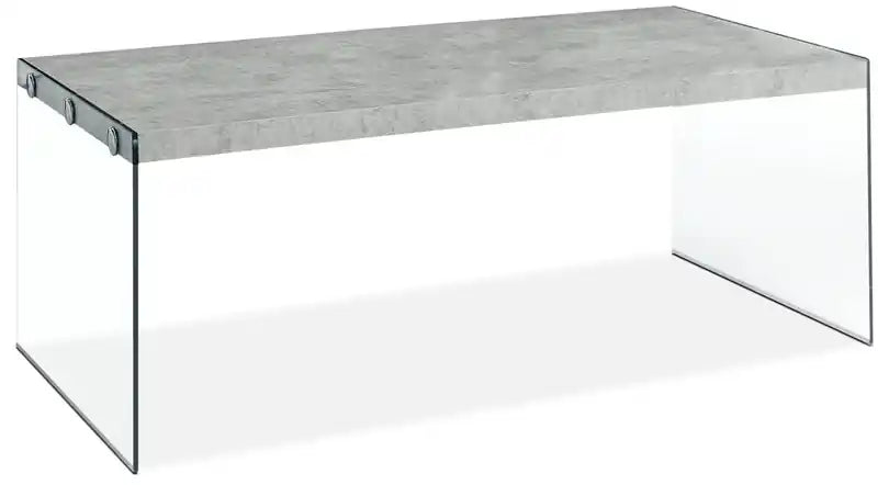 Yonah 44 Modern Coffee Table - Cement Grey with Glass Legs